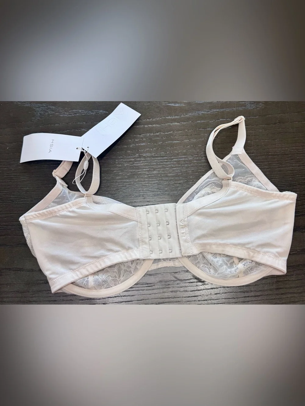 NWT HSIA Enchante Lace Unlined Underwire Minimizer Bra 34H Nude